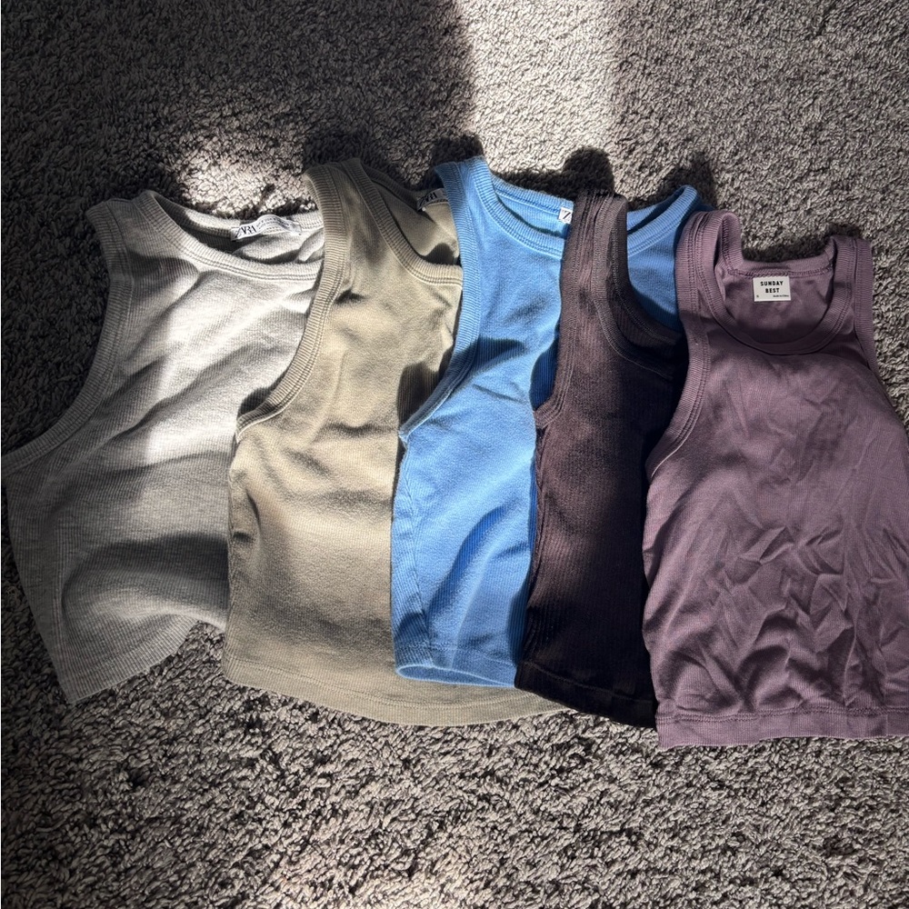Set of Five Ribbed Basic Tank Tops